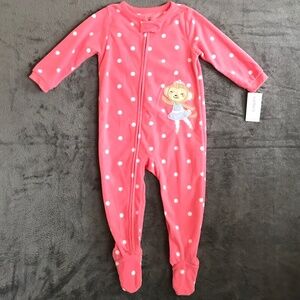 CARTER’S Fleece Pajamas Onesie Polka Dot Ballerina Bear Size 18 Months Pink NWT